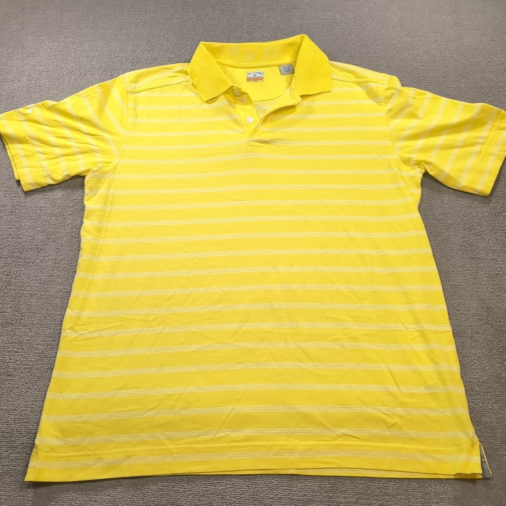 Callaway‎ Men's Large Polo Shirt Yellow With White Stripes C-tech
